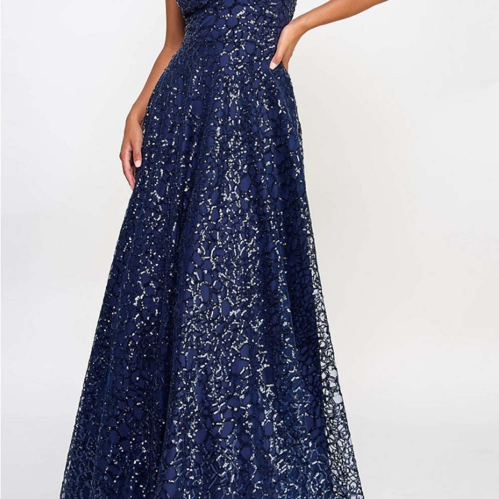 Navy Blue Sequin Evening Gown